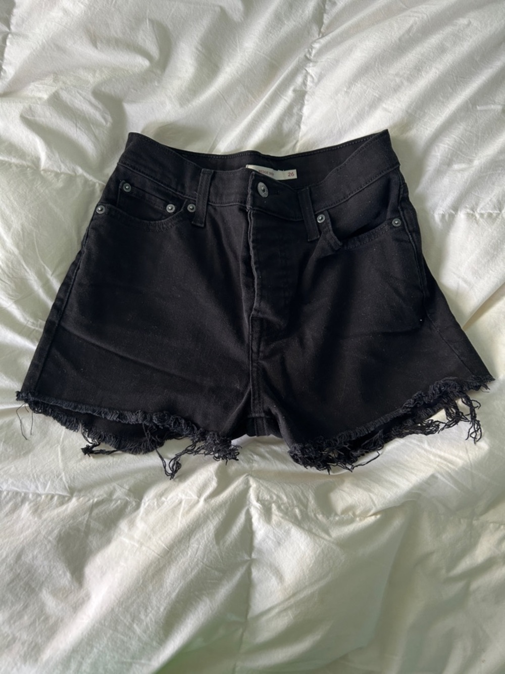 Levi's Black Distressed Denim Cutoff Shorts